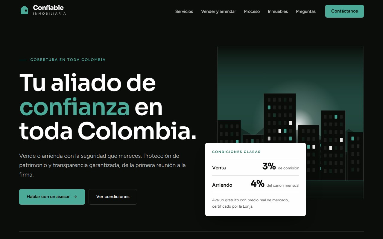 Captura del sitio de Confiable Inmobiliaria